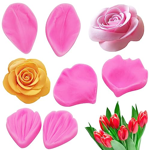 SUNSK Blüten Fondant Silikonformen Rose Floral Silikonform Silikon Fondant Kuchen Formen 3D Rosen Blumen Silikonformen Schokoladenformen für Party Tortedeko 6 Stück von SUNSK