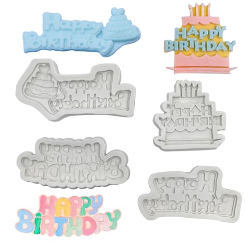 SUNSK Geburtstag Schokoladenformen 3D Happy Birthday Buchstaben Silikonform Geburtstagskuchen Fondant Formen DIY Süßigkeiten Gelee Backformen Tortedeko 4 Stück von SUNSK