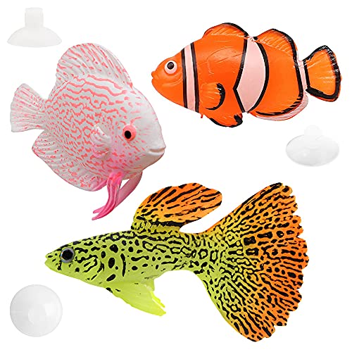 SUNSK Künstliche Fische Plastik Aquarium Fische Deko Tropische Fische Silikon Fische Rosa Deko Aquarium Landschaft Dekoration 3 Stück von SUNSK