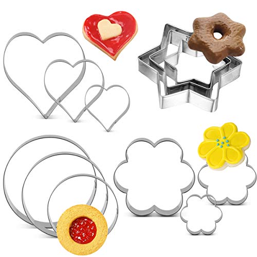 SUNSK Ausstechformen Set Ausstecher für Keks Ringe Keksausstecher Klein Weihnachten Stern Valentinstag Plätzchenformen Kinder Plätzchen Ausstecher Herz 12 Stück von SUNSK