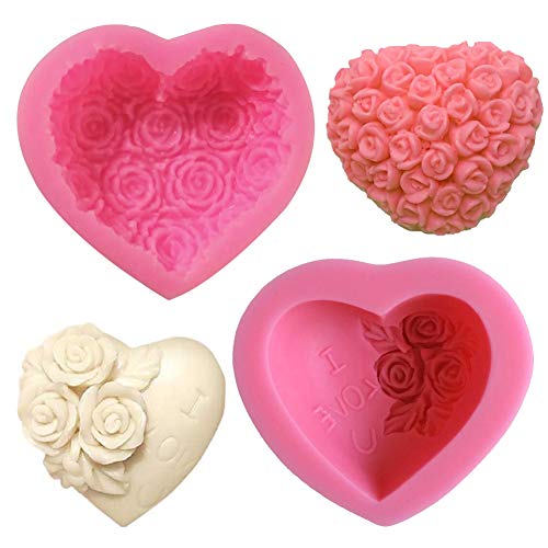 SUNSK Silikon Fondant Kuchen Formen 3D Rosen Blumen Herz Silikonformen Schokoladenformen DIY Kuchen Süßigkeiten Gelee Backformen Tortedeko 2 Stück von SUNSK