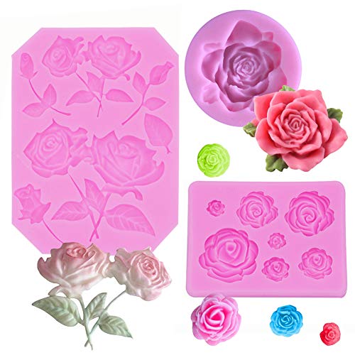 SUNSK Silikon Fondant Kuchen Formen 3D Rosen Blumen Silikonformen Schokoladenformen DIY Kuchen Süßigkeiten Gelee Backformen Tortedeko 3 Stück von SUNSK