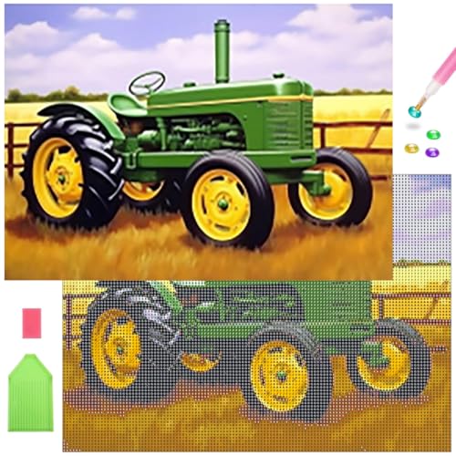 SUNSK Traktor Diamant Malerei Kits 5D Diamant Painting Set DIY Malerei von Zahlen Kits Kristall Strass Stickerei Kreuzstich Kunst Handwerk für Kinder Geburtstagsgeschenk (40 * 30 cm) von SUNSK