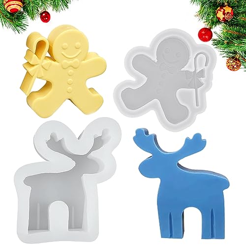 SUNSK Weihnachten Silikonform Kerzen 3D Elch Kerzenform Lebkuchenmann Silikon Fondant Form DIY Weihnachts Dekoration 2 Stück von SUNSK