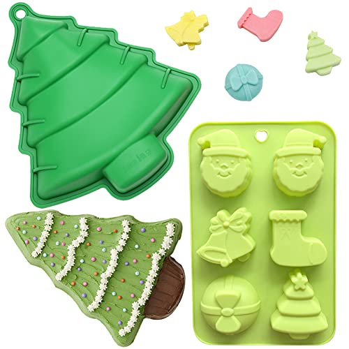 SUNSK Weihnachten Silikonform Backform Weihnachtsbaum Kuchenform Silikon Kuchenbackform Schokoladenformen Mousse Fondant Soap Motivbackformen Weihnachten Form 2 Stück von SUNSK