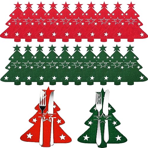 SUNSK Weihnachtsbaum Besteckhalter Weihnachten Bestecktaschen Filz Besteckbeutel Messer Gabeln Geschirrhalter Weihnachten Tischdeko für Weihnachten Geburtstag Party 20 Stück von SUNSK