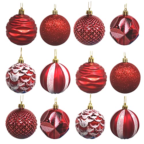 SUNSK Weihnachtskugeln 6cm Kunststoffkugeln Weihnachtsbaumkugeln Plastik Christbaumkugeln Ornamente Rot für Weihnachten Neujahr Dekorationen 12 Stück von SUNSK