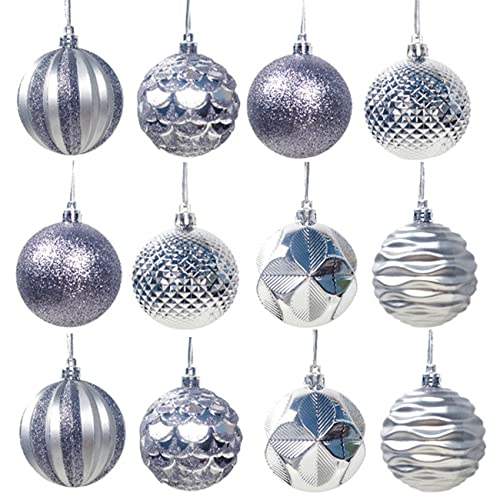 SUNSK Weihnachtskugeln 6cm Kunststoffkugeln Weihnachtsbaumkugeln Plastik Christbaumkugeln Ornamente Silber für Weihnachten Neujahr Dekorationen 12 Stück von SUNSK