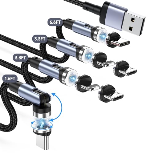 SUNTAIHO Ladekabel Magnetisch USB-Kabel [4Stück, 0.5M+1M+1M+2M] 3 in 1 Magnetisches Ladekabel 360° und 180° Drehbar USB C Magnet Kabel für Micro USB/Type C/i-Produkt - Lila von SUNTAIHO