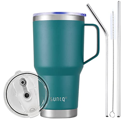 SUNTQ 30oz 850ml Tumbler mit Griff - Wiederverwendbare Reise Kaffee Tasse mit Stroh, Deckel - Doppelwandige Vakuum Isolierte Kaffeetasse - Thermische Tasse aus Edelstahl (Blau) von SUNTQ