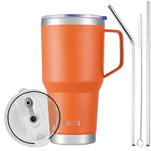 SUNTQ 30oz 850ml Tumbler mit Griff - Wiederverwendbare Reise Kaffee Tasse mit Stroh, Deckel - Doppelwandige Vakuum Isolierte Kaffeetasse - Thermische Tasse aus Edelstahl (Orange) von SUNTQ