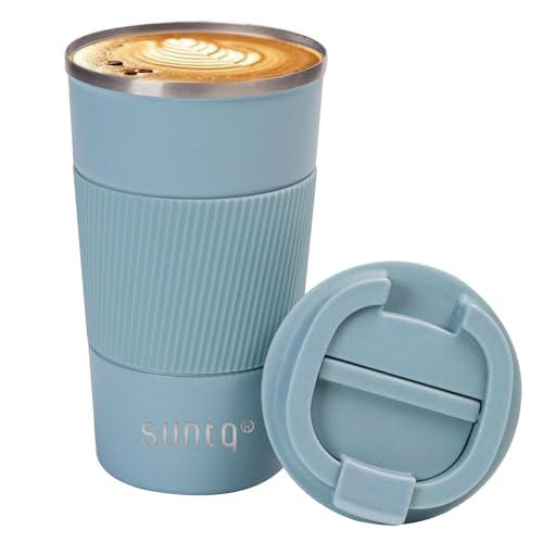 SUNTQ Kaffeebecher to go Thermo aus Edelstahl - Thermobecher mit Gummierte Manschette Doppelwand Isoliert - Kaffeetasse mit Auslaufsicherem Deckel Wiederverwendbar 510ml Himmel Blau von SUNTQ