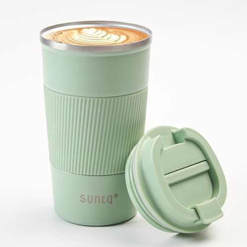 SUNTQ Kaffeebecher to go Thermo aus Edelstahl - Thermobecher mit Gummierte Manschette Doppelwand Isoliert - Kaffeetasse mit Auslaufsicherem Deckel Wiederverwendbar 510ml Mintgrün von SUNTQ