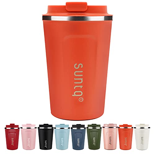 SUNTQ Kaffeebecher to go aus Edelstahl - Thermobecher Doppelwand Isolierung - Kaffeetasse Unterwegs Reisbecher mit Auslaufsicherem Deckel - Wiederverwendbar und Umweltfreundlich, Orange 380ml von SUNTQ