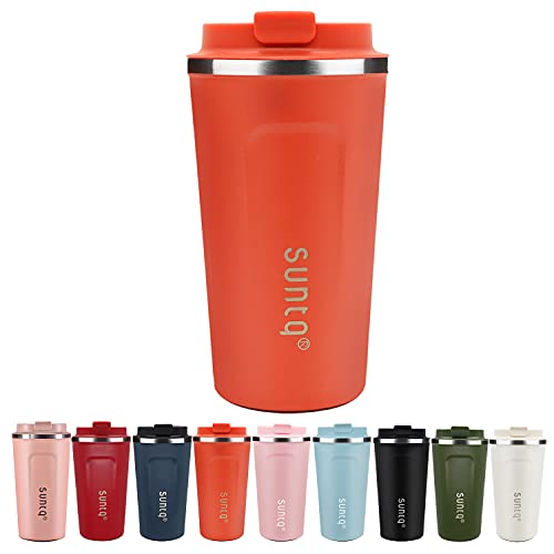 SUNTQ Kaffeebecher to go aus Edelstahl - Thermobecher Doppelwand Isolierung - Kaffeetasse Unterwegs Reisbecher mit Auslaufsicherem Deckel - Wiederverwendbar und Umweltfreundlich, Orange 510ml von SUNTQ