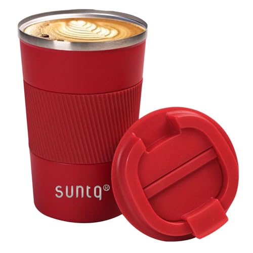 SUNTQ Wiederverwendbare Kaffeebecher Reise - Kaffee Reisebecher mit auslaufsicherem Deckel - Thermobecher Isolierbecher - Edelstahl Reisebecher mit Gummigriff - für heiße und kalte Getränke von SUNTQ
