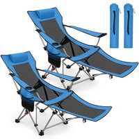 2er Set 2in1 Klappbarer Campingstuhl, Einstellbar 90° - 135° Liegestuhl Outdoor, mit abnehmbarem Kissen & Tragetasche, Blau - Sunula von SUNULA