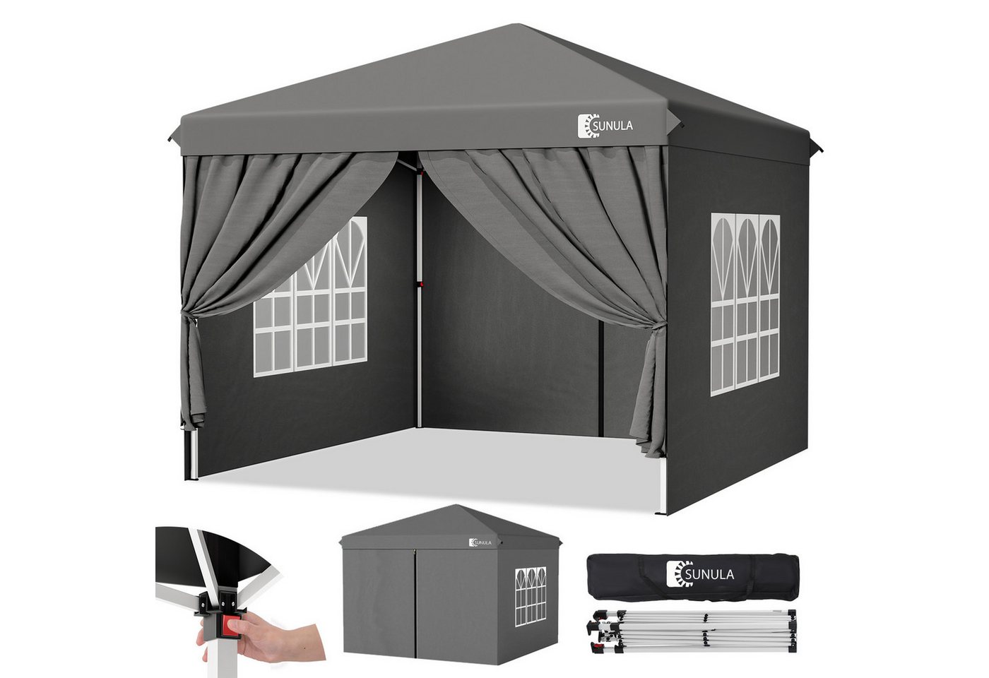 SUNULA Faltpavillon 3x3 m Gartenpavillon mit 4 seitenteilen wasserdicht, mit 4 Seitenteilen, (inkl. 4 Seitenteile), Wasserdicht Faltpavillon, Winterfest Pavillon Pop Up Partyzelt von SUNULA