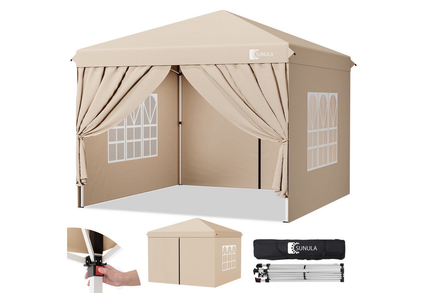 SUNULA Faltpavillon 3x3 m Gartenpavillon mit 4 seitenteilen wasserdicht, mit 4 Seitenteilen, (inkl. 4 Seitenteile), Wasserdicht Faltpavillon, Winterfest Pavillon Pop Up Partyzelt von SUNULA