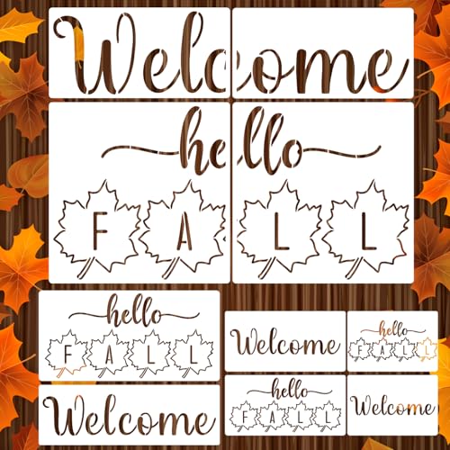 Herbst-Schablonen Hello Fall Fußmatte, Schablonen zum Malen auf Holz, Fußmatten, Stoffen, Veranda-Aufhänger von SUNVERSE