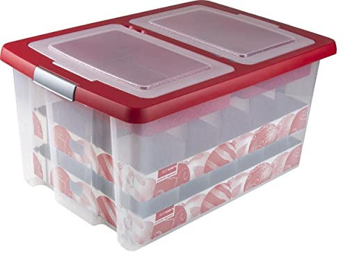 SUNWARE Nesta Weihnachtsbox 51 Ltr mit Tabletts für 40 Weihnachtskugeln (Ø70-80mm) - transparent/rot von SUNWARE perfectly organised