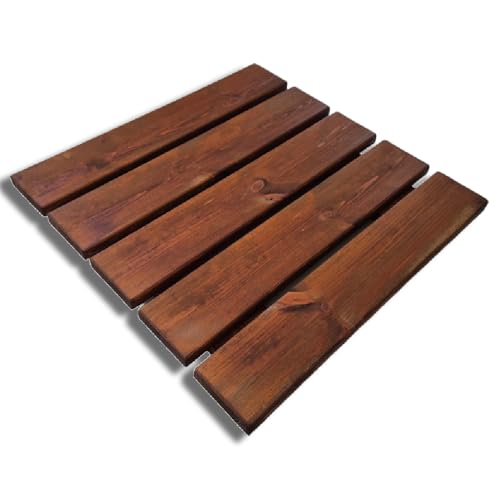 Rutschfeste Duschmatte 50x50 cm aus imprägniertem Kiefernholz, 4 cm stark, braun (50x50 cm) von SUNWOOD