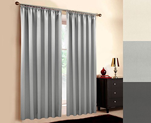 Hochqualitativer schwer entflammbarer Verdunkelungsvorhang nach Maß (M1 und B1 Zertifikat), Kräuselband, Thermovorhang, Vorhang nach Maß, Gardinen nach Maß, Light Grey (220cm Höhe x 145cm Breite) von Sun World