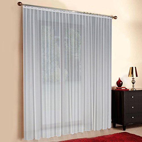 Sun World Gardinen nach Maß Voile Maßanfertigung, Vorhang nach Maß, Vorhänge nach Maß, Fenster, Automatik-Faltenband, 3er Falte, Faltenband (130cm Höhe x 200cm Breite) von Sun World