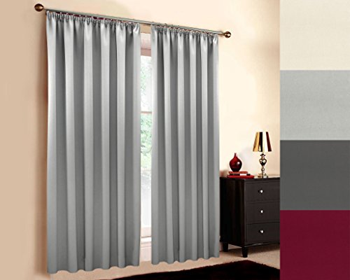 Sun World Hochqualitativer schwer entflammbarer Verdunkelungsvorhang nach Maß in Übergröße (M1 und B1 Zertifikat), XXL, Überbreite, Kräuselband, Vorhang nach Maß, Light Grey (170x145cm, HxB) von Sun World