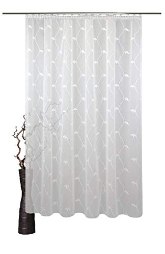 Sun World Maßgeschneiderte Scherli Voile Store Gardine “Rosario“, Kräuselband, Vorhang nach Maß, Gardinen nach Maß, Store Gardinen, Höhe 90 – 245 cm, Breite 1 –12 Meter (Creme, 110 x 350 cm/HxB) von Sun World