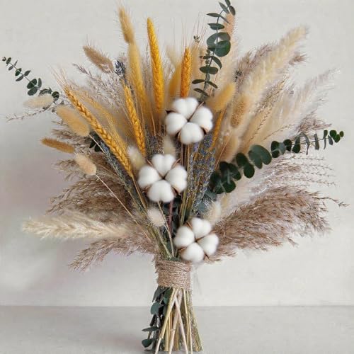 103 Stück Trockenblumen,Pampasgras,33-43 cm Trockenblumenstrauß,Getrocknete Blume,Trockenblumen zum Basteln,Deko Wohnzimmer,Boho Deko,Hochzeitsdeko,Tischdeko,Eukalyptus Getrocknet Deko von SUNXBUK