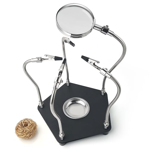 SUNXIZ Dritte Hand Löten Magnetische Helfende Hände Löthilfe mit Lupe 4 Flexiblen Armen und Krokodilklemmen Modellbau Werkzeug Zubehör Leiterplattenhalter für Handwerk Schmuck HobbyWerkstatt von SUNXIZ