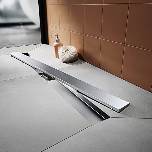 Duschrinne 100 cm Edelstahl 2 Montagemöglich Duschrinne Extra Flach Siphon mit Geruchsstop und Haarsieb Duschrinne Befliesbar Komplettset von SUNXURY