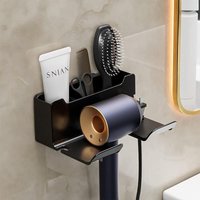 Haartrocknerhalter – nicht perforiert mit Haken und Korb mit selbstklebendem Haartrockner-Kabelhalter zur Wandmontage (schwarz) von SUNXURY