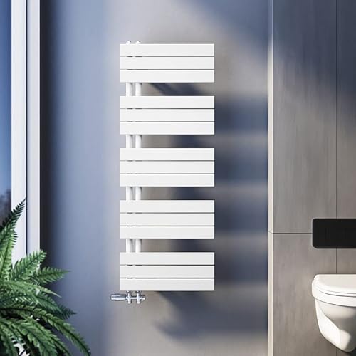 SUNXURY Badheizkörper 1314 x 500 mm Handtuchheizkörper Seitenanschluss weiß Handtuchwärmer 1160 Watt Heizkörper für bad Badheizkörper mit Chrom Multiblock Thermostat von SUNXURY