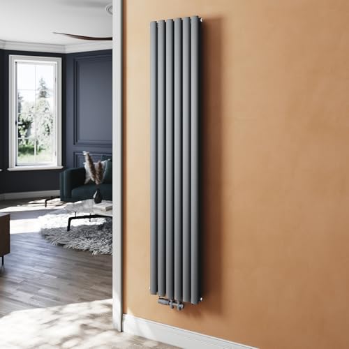 SUNXURY Badheizkörper 357x1800mm Heizkörper Röhrenheizkörper Vertikal Paneelheizkörper Doppellagig mit Multiblock Mittelanschluss Anthrazit von SUNXURY