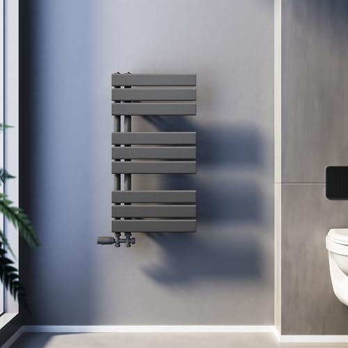 SUNXURY Badheizkörper 762 x 600 mm Handtuchtrockner Handtuch Trockner Handtuchhalter Seitenanschluss Anthrazit Handtuchheizkörper Badheizkörper mit Anthrazit Multiblock Thermostat von SUNXURY