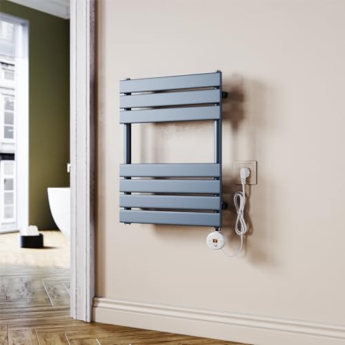 SUNXURY Badheizkörper Elektrisch 650x400mm Handtuchheizkörper Elektrisch mit Programmierbare Thermostat Flach Handtuchhalter mit Timerfunktion und Temperaturregler Anthrazit von SUNXURY