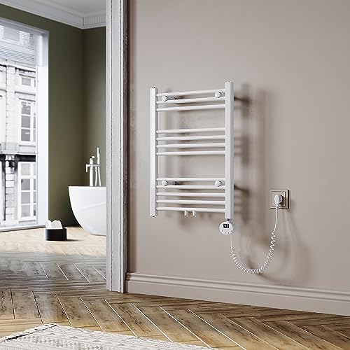 SUNXURY Badheizkörper Elektrisch Weiß 700x500 mm Handtuchheizkörper Elektrisch mit Mini-Thermostat Auswählbar Panel Handtuchhalter Wasser Mittelanschluss 400 Watt von SUNXURY