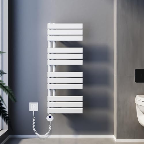 SUNXURY Badheizkörper Elektrisch mit Thermostat 1038x400mm 600 Watt Weiß, Panel Handtuchhalter Elektrisch Flach Handtuchtrokner Handtuchheizkörper mit Heizstab von SUNXURY