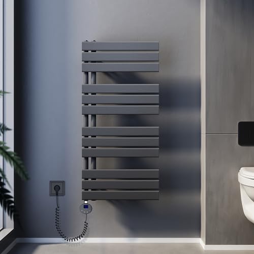 SUNXURY Badheizkörper Elektrisch mit Thermostat 1038x500mm 600 Watt Anthrazit, Panel Handtuchhalter Elektrisch Flach Handtuchtrokner Handtuchheizkörper mit Heizstab von SUNXURY