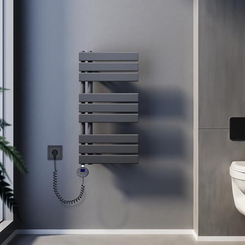 SUNXURY Badheizkörper Elektrisch mit Thermostat 762x400mm 400 Watt Anthrazit, Panel Handtuchhalter Elektrisch Flach Handtuchtrokner Handtuchheizkörper mit Heizstab von SUNXURY