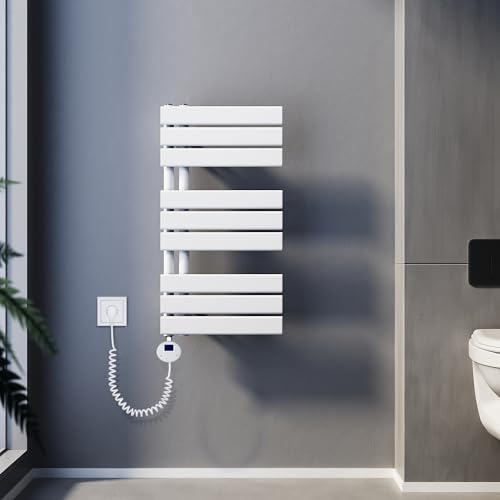 SUNXURY Badheizkörper Elektrisch mit Thermostat 762x400mm 400 Watt Weiß, Panel Handtuchhalter Elektrisch Flach Handtuchtrokner Handtuchheizkörper mit Heizstab von SUNXURY