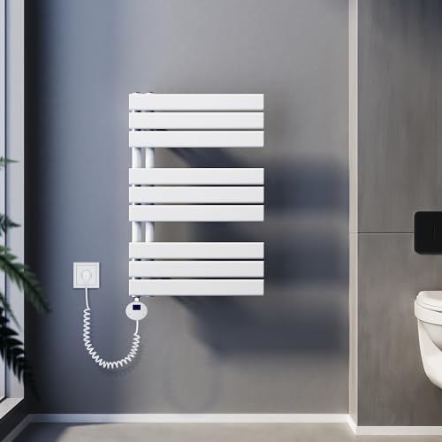 SUNXURY Badheizkörper Elektrisch mit Thermostat 762x500mm 400 Watt Weiß, Panel Handtuchhalter Elektrisch Flach Handtuchtrokner Handtuchheizkörper mit Heizstab von SUNXURY