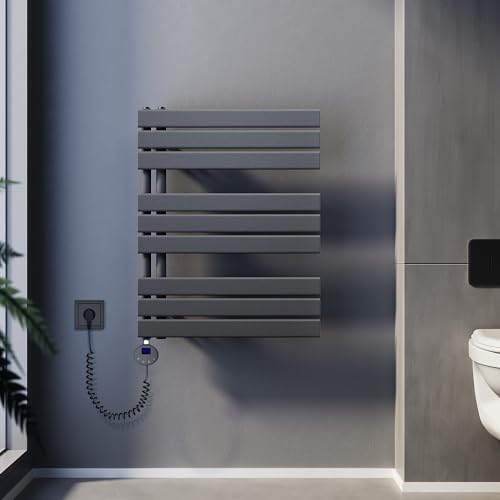 SUNXURY Badheizkörper Elektrisch mit Thermostat 762x600mm 400 Watt Anthrazit, Panel Handtuchhalter Elektrisch Flach Handtuchtrokner Handtuchheizkörper mit Heizstab von SUNXURY