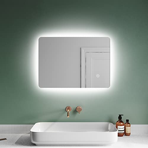 SUNXURY Badspiegel 50x70cm mit Beleuchtung und Touch LED Badspiegel für Badezimmer Spiegel mit Beleuchtung Kaltweiße Wandspiegel IP44 von SUNXURY