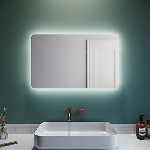 SUNXURY Badspiegel 50x80cm mit Beleuchtung und Touch LED Badspiegel für Badezimmer Spiegel mit Beleuchtung Kaltweiße Wandspiegel IP44 von SUNXURY