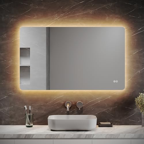 SUNXURY Badspiegel Bad mit Beleuchtung 100x60cm Touch beschlagfrei LED Spiegel für Badezimmer Spiegel 3 Farben einstellbare LED-Beleuchtung Wandspiegel IP44 von SUNXURY
