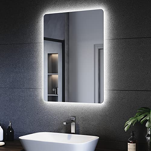 SUNXURY Badspiegel Bad mit Beleuchtung 50x80cm Touch LED Badspiegel für Badezimmer Spiegel mit Beleuchtung Kaltweiße Wandspiegel IP44 von SUNXURY