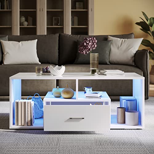 SUNXURY Couchtisch mit LED Lichter modernes Beistelltisch Fernsehschrank für Wohnzimmer 100 x 55 x 40cm Weiß SUNXURY Couchtisch mit LED Lichter modernes Beistelltisch Fernsehschrank für Wohnzimmer 100 x 55 x 40cm Weiß von SUNXURY